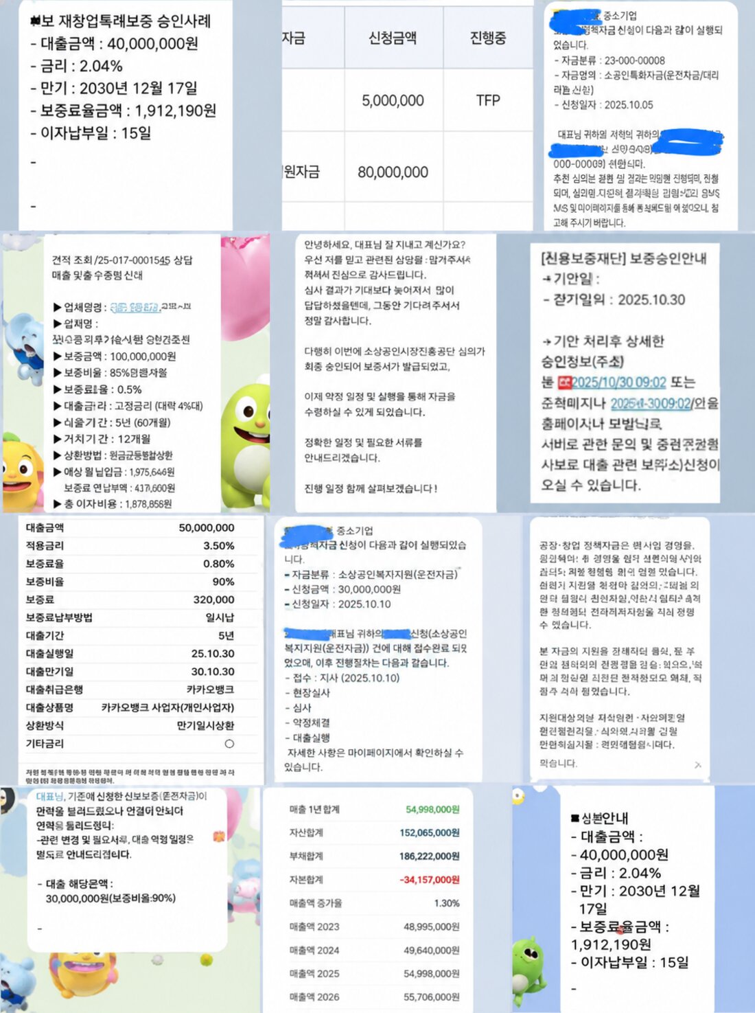 기관별 승인 통보 및 대출 조건 안내 내역